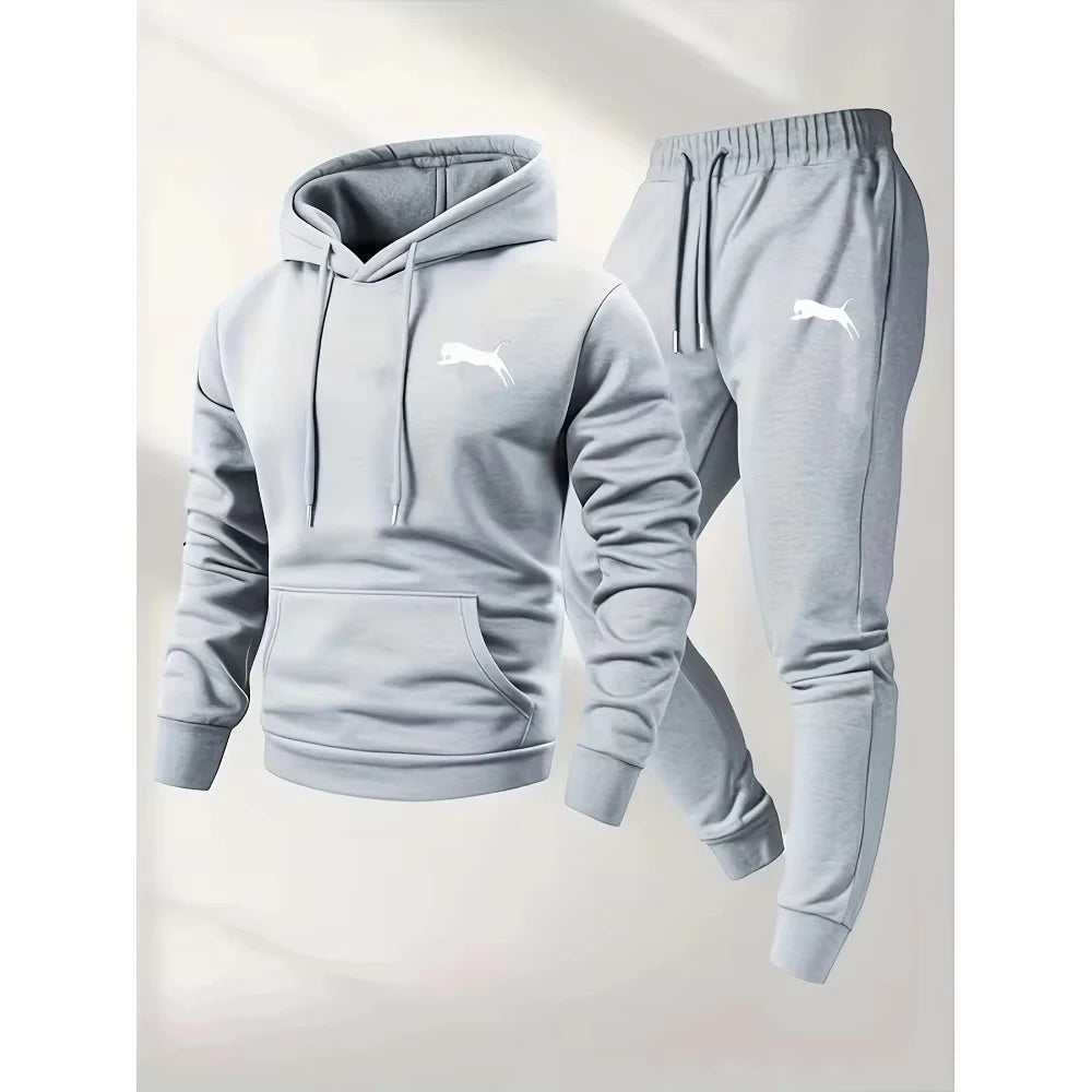 2026 Hot Selling Men's Hooded Sweatshirt & Pants Set Casual Tracksuit Streetwear Sportswear Fitness Jogger Outfit Two Piece Set