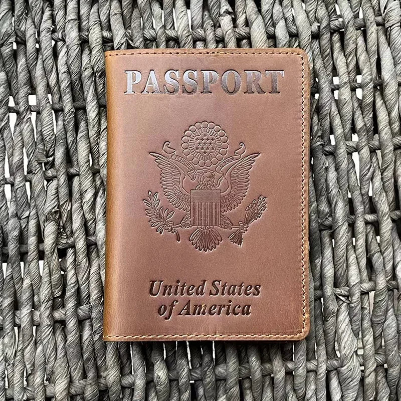 100% Genuine Leather Passport Cover USA Travel Men Genuine Leather  Cover The Passport America Passport Pouch