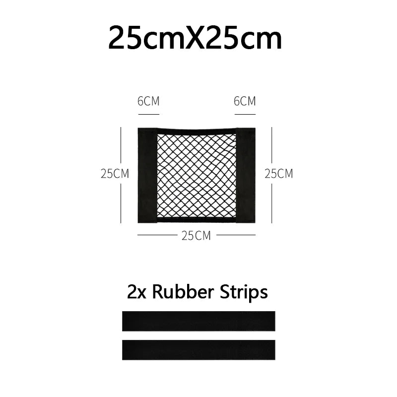 Car Trunk Net Car Double Storage Network Bag Auto Seat Back Fixed Mesh Pocket Universal Car Elastic Velcro Straps Net Organizer