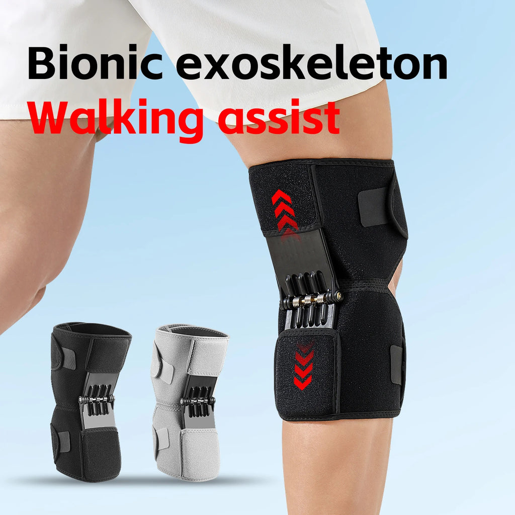 Adjustable Power Knee Support Brace with Four Fixing Straps, Spring Loaded Knee Booster for Elderly, Mountaineering, Heavy Lifti
