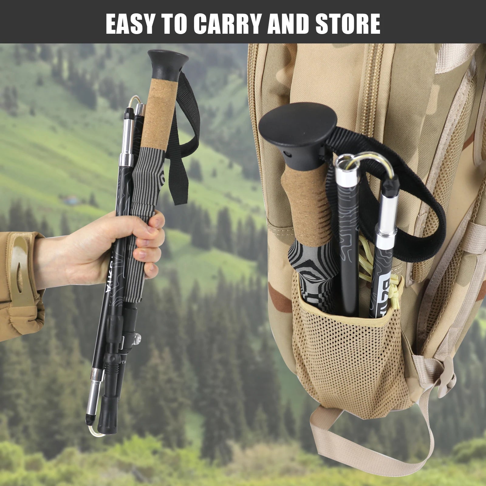 The New Foldable Trekking Pole Is Portable, Easy to Store, Freely Adjustable in Length, Sturdy, Stable, Non-Slip, Shock-Absorbing, and Has Strong Load-Bearing Capacity. It Is a Great Helper for Outdoor Climbing, Hiking, and T