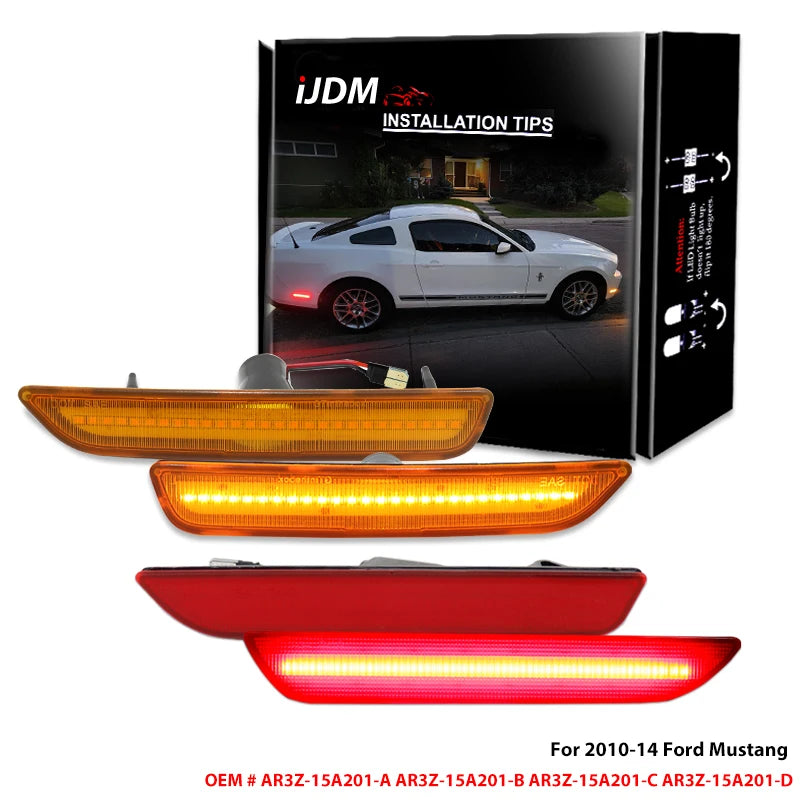 For 2010-14 Ford Mustang Amber/Red Full LED Front Rear Side Marker Light Assemblies Turn SignalLights/Driving Lights