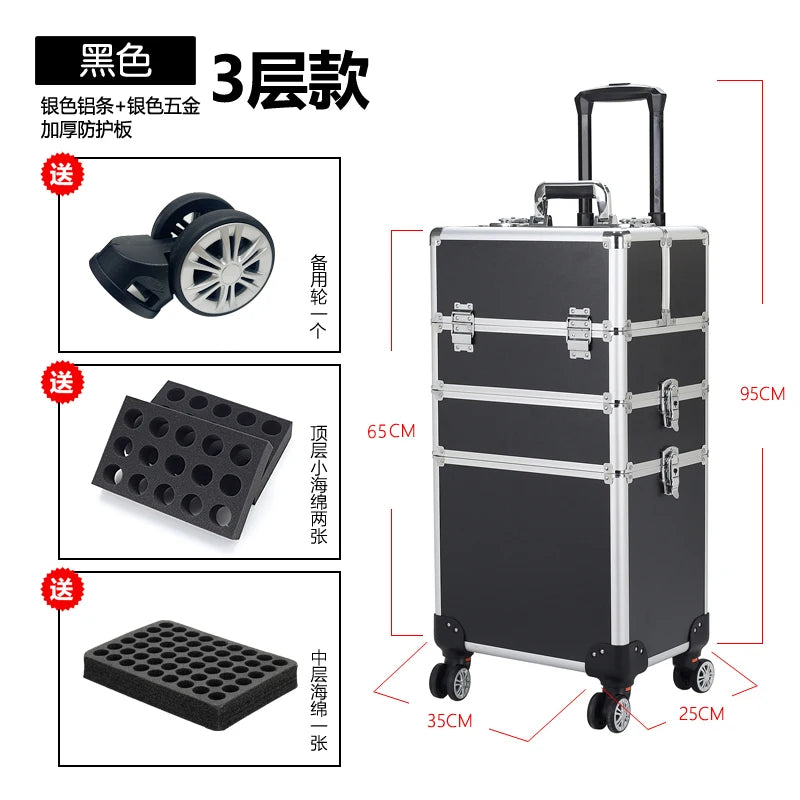 Professional Manicure Suitcases Travel Multilayer Large Capacity Makeup Valises Aluminium Luggage Trolley Tool Box Customized