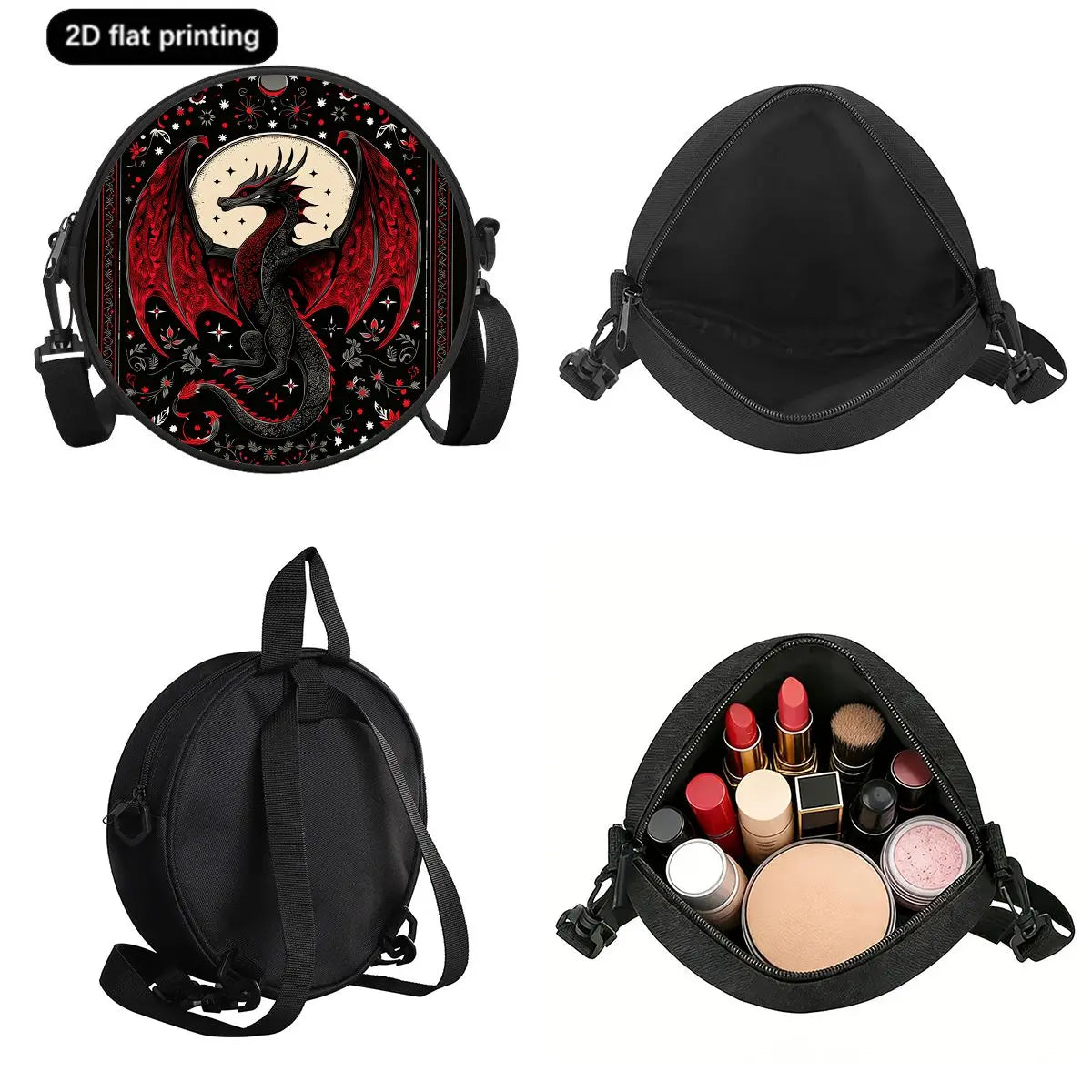 Dinosaur Print Round Shoulder Bag Casual Messenger Bag for Woman Best Gifts 2D Flat Casual Daily Crossbody Bag