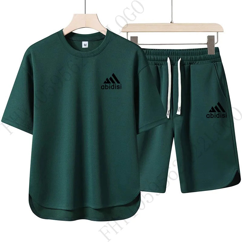 Men's 2026 Summer New Product Two-Piece Printed Casual Fashion Set, Short-Sleeved T-Shirt with Drawstring Shorts, Sports Outfit