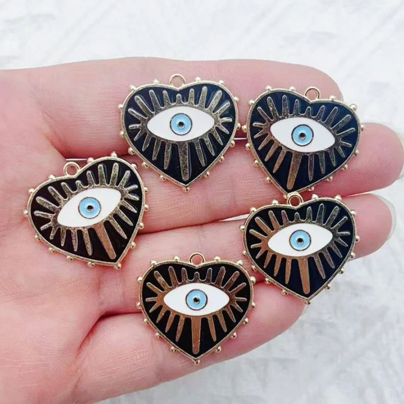 10pcs Evil Blue Eye Pendant Alloy Oil Drop Love Pendant DIY Necklace Keychain Devil Eye Pendant Jewelry