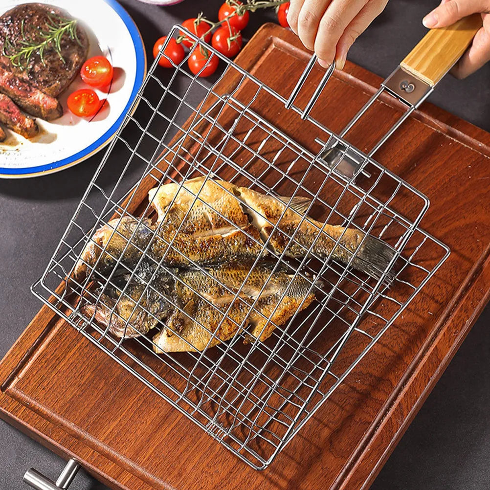Stainless Steel Fish Grilling Rack Heat-Resistant Bbq Grill Basket Camping Picnic Outdoor Barbecue Meat Vegetable Grill Mesh