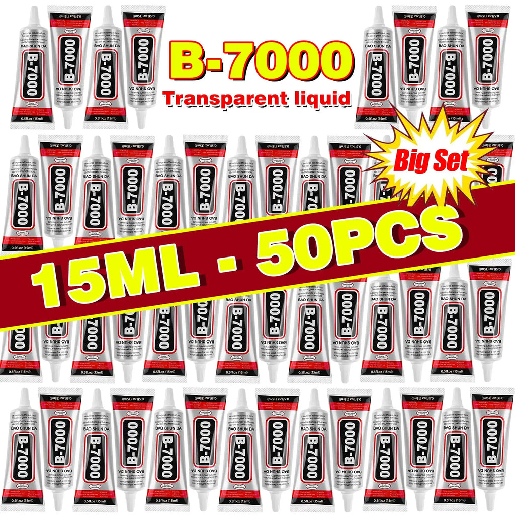 50Pcs 15mL B-7000 Super Glue Safety Materials Epoxy Resin Repair Cell Phone Touch Screen Jewelry Craft Liquid Adhesive.