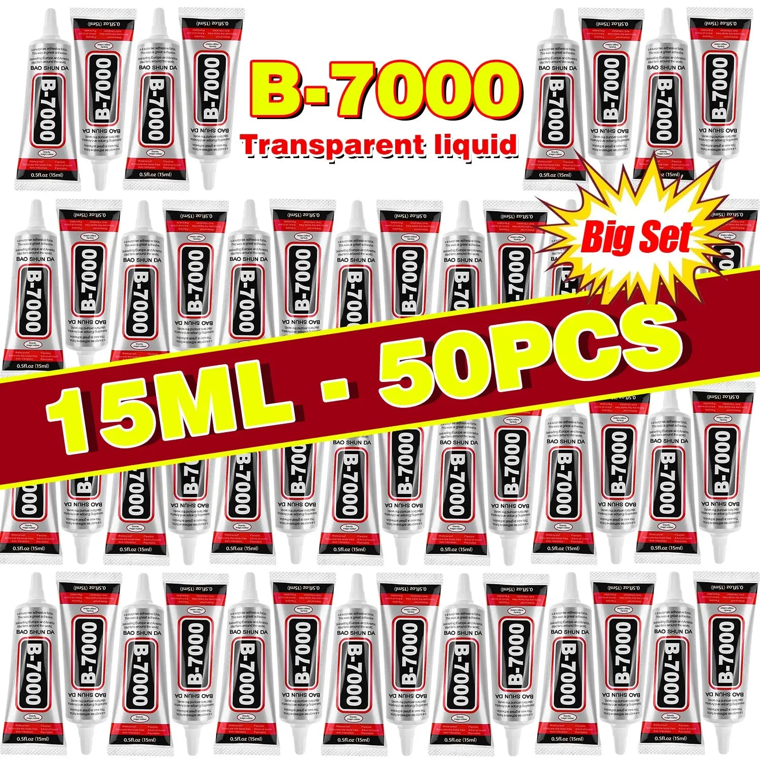 50Pcs 15mL B-7000 Super Glue Safety Materials Epoxy Resin Repair Cell Phone Touch Screen Jewelry Craft Liquid Adhesive.