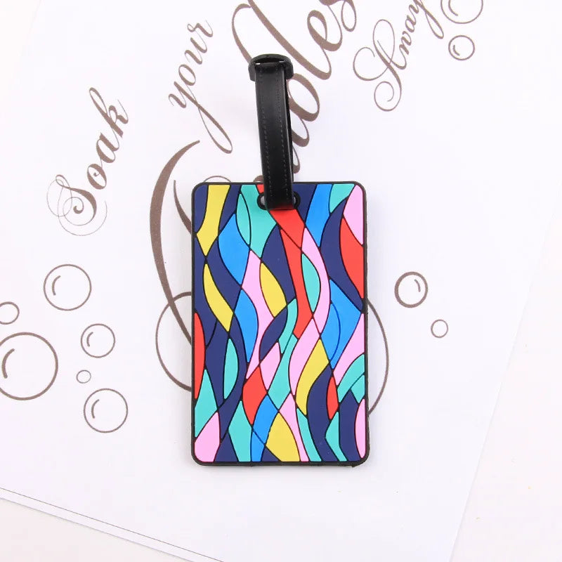 Puzzle Striped Printed Luggage Tag PVC Soft Silicone Card Holder Cartoon Boarding Pass Aircraft Luggage Tags Suitcase Label