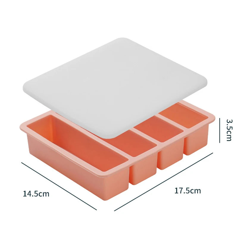 1Pc Extra Large Silicone Freezer Trays Giant 4 Cubes Food Molds With or Without Lid for Soup Meal Sauce Food Storage Ice Cube