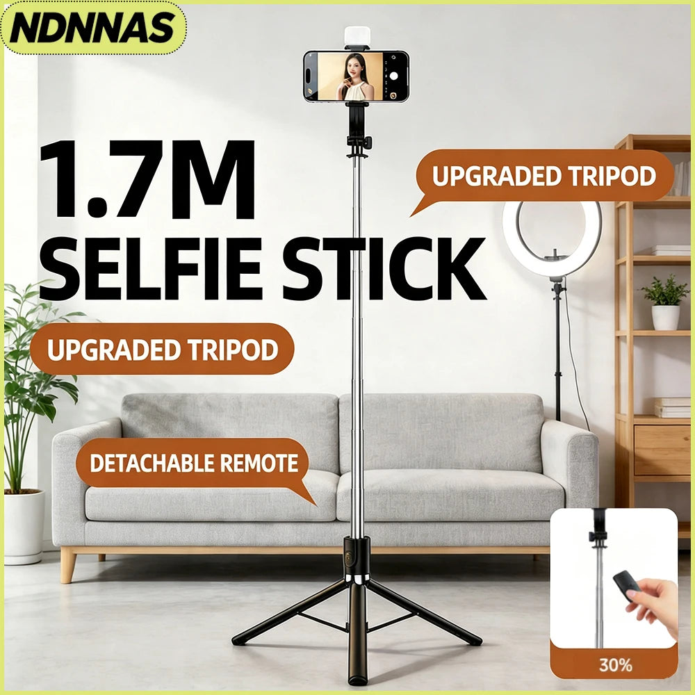 All In One Retractable Phone Selfie Stick Tripod With Bluetooth Remote Control Portable Cell Phone Holder For Live Streaming TIK