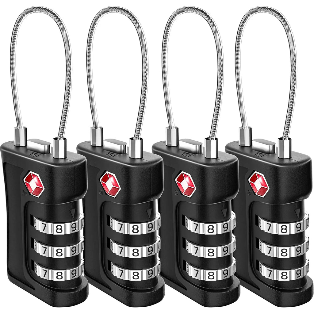 4 Pack TSA Customs Code Lock for Travel Luggage Password Changeable Black Lock Contrast Design Padlock 3 Digit Combination Lock