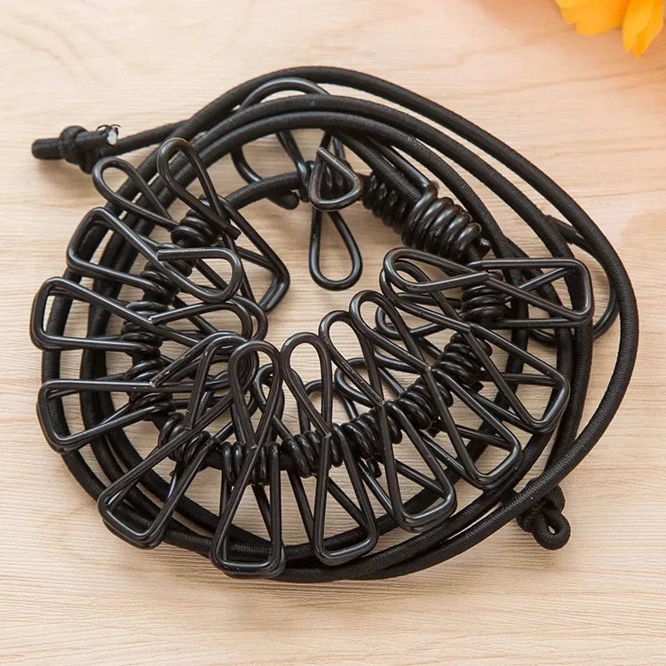 Durable Clothesline Portable Lightweight Windproof Non-Slip 12 Clips Elastic Laundry Drying Outdoor Camping Travel RV Beach Dorm