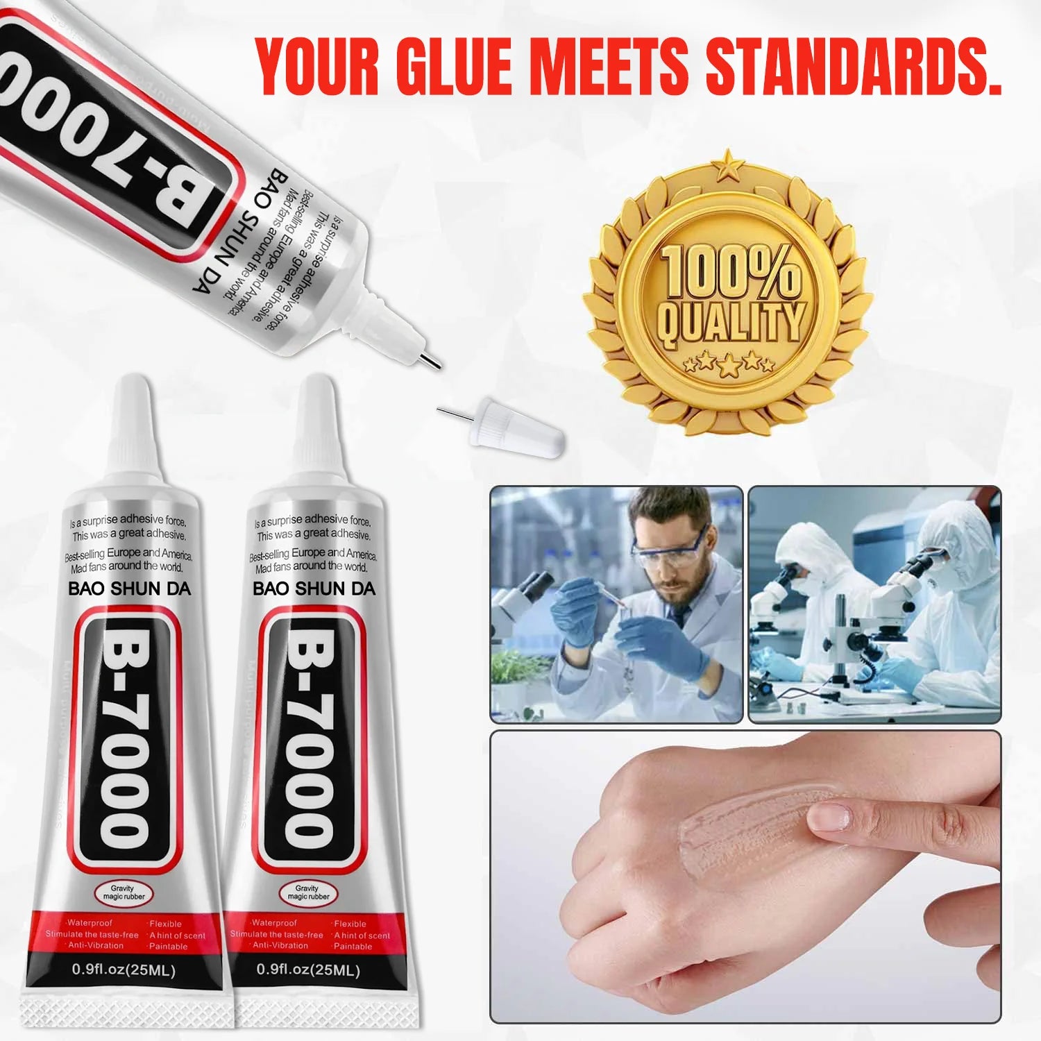 LOOLIFL B-7000 25ml Clear Glue + Nail Art Rhinestone Tools - Precise Tip Adhesive for DIY Manicure, Jewelry & Craft Repairs