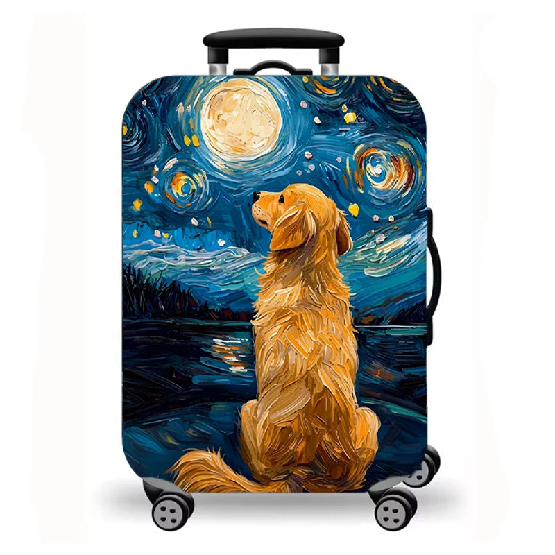 Suitcase protective cover, travel oil painting cat and dog pattern elastic suitcase dust cover, a total of 9 colors