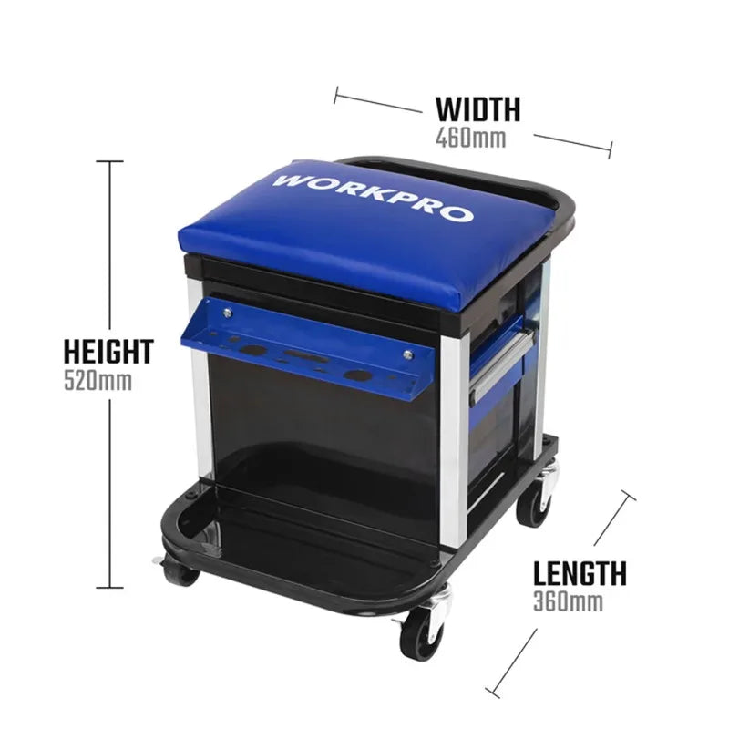 WORKPRO 2-Drawer Rolling Mechanic Seat, Garage Creeper Seat with Tool Storage, Shop Stool with Wheels, WP319004