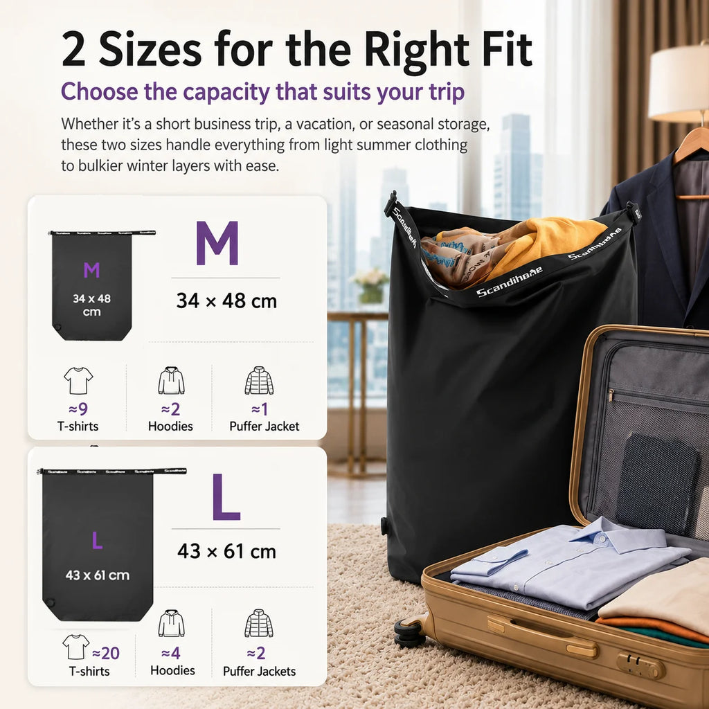 No Pump Compression Bag Business Travel Clothes Organizer Vacuum Storage Bag Luggage Suitcase Space Saving Packing Sack Pouch