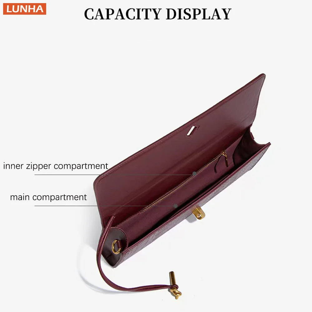 Women Luxury Design Top Handle Bag Evening Clutch Handbag Vintage Texture Crossbody Shoulder Long Purse For Lady Dinner Party