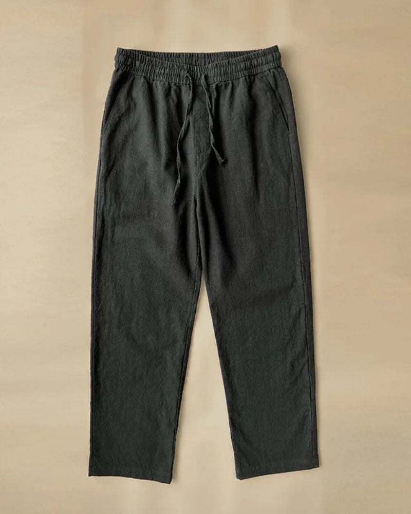 Men's Cotton Linen Solid Color Casual Pants with Elastic Waist Street Wear Jogging Loose Sports Pants