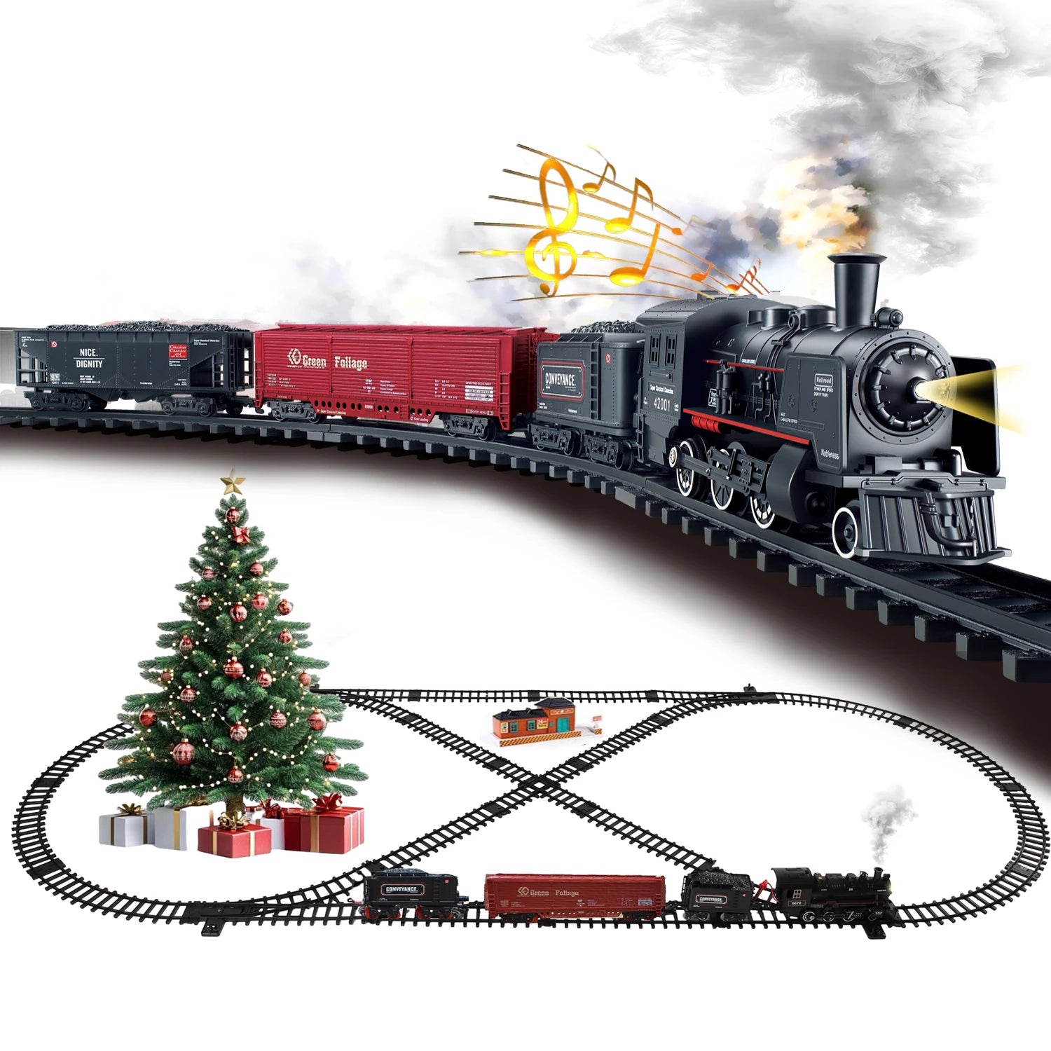 Classical Battery Operate Electric Railway Train Simulation Steam Locomotive Set Adding Water to Smoke Train Toys Lights Sounds
