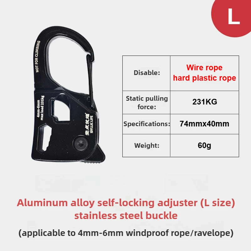Aluminum Alloy Tent Rope Tensioner Rustproof Strong Load-Bearing Quick Fix Buckle Cord Adjuster for Camping Tent Accessories