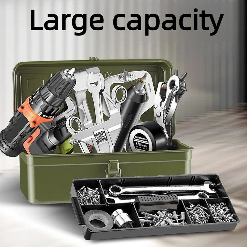 Heavy Duty Multipurpose Tool Box Iron Durable Storage Organizer Case for Workshop Home Outdoor Use Hardware Tool Storage