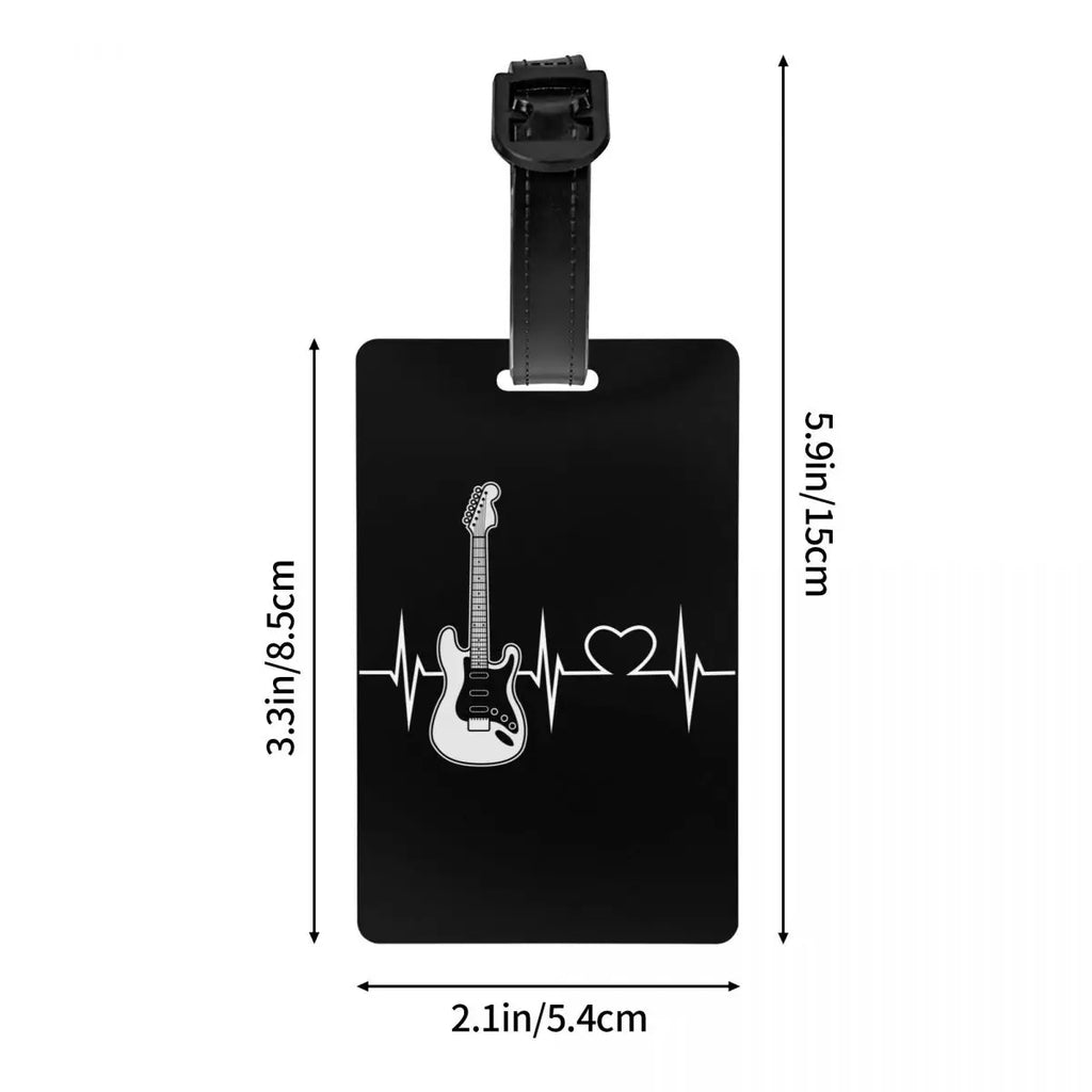 Custom Rock Guitar Heartbeat Luggage Tag With Name Card Music Singer Privacy Cover ID Label for Travel Bag Suitcase
