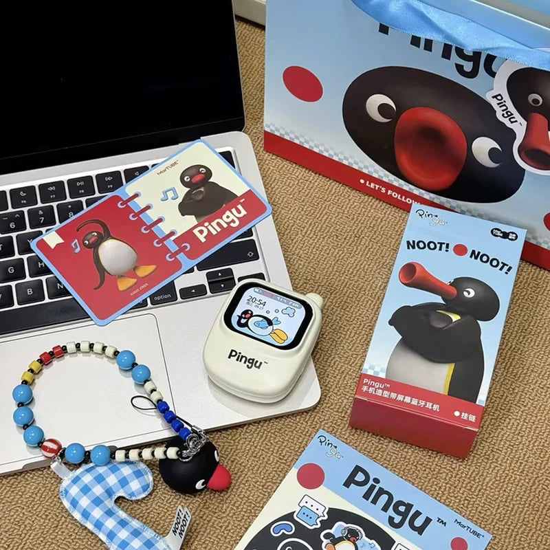 New Pingu Bluetooth Screen Headphones Custom Screen Dual Modes for Gaming and Music Bluetooth 6.0 Cute Phone Shape