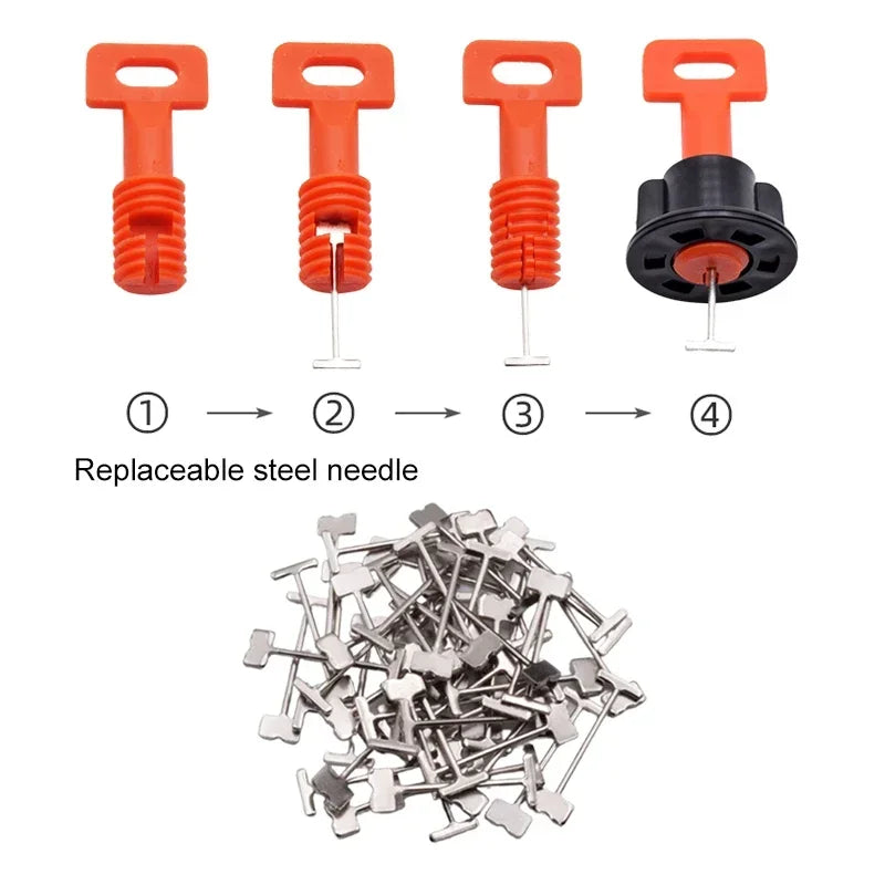 51/151/401/701pcs Tiles Leveling System Level Wedges Tile Cross Spacer Locator Resuable Replaceable Steel Heedle Leveler Tools