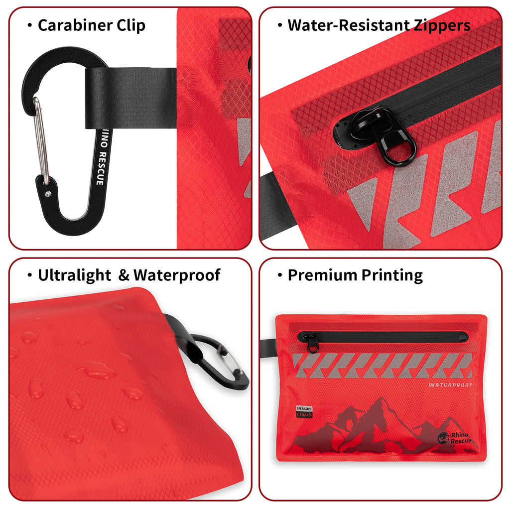 Small First Aid Kit RHINO RESCUE Ultralight Waterproof Medical Kit for Hiking Camping Backpacking Cycling Travel Vehicles 105PC
