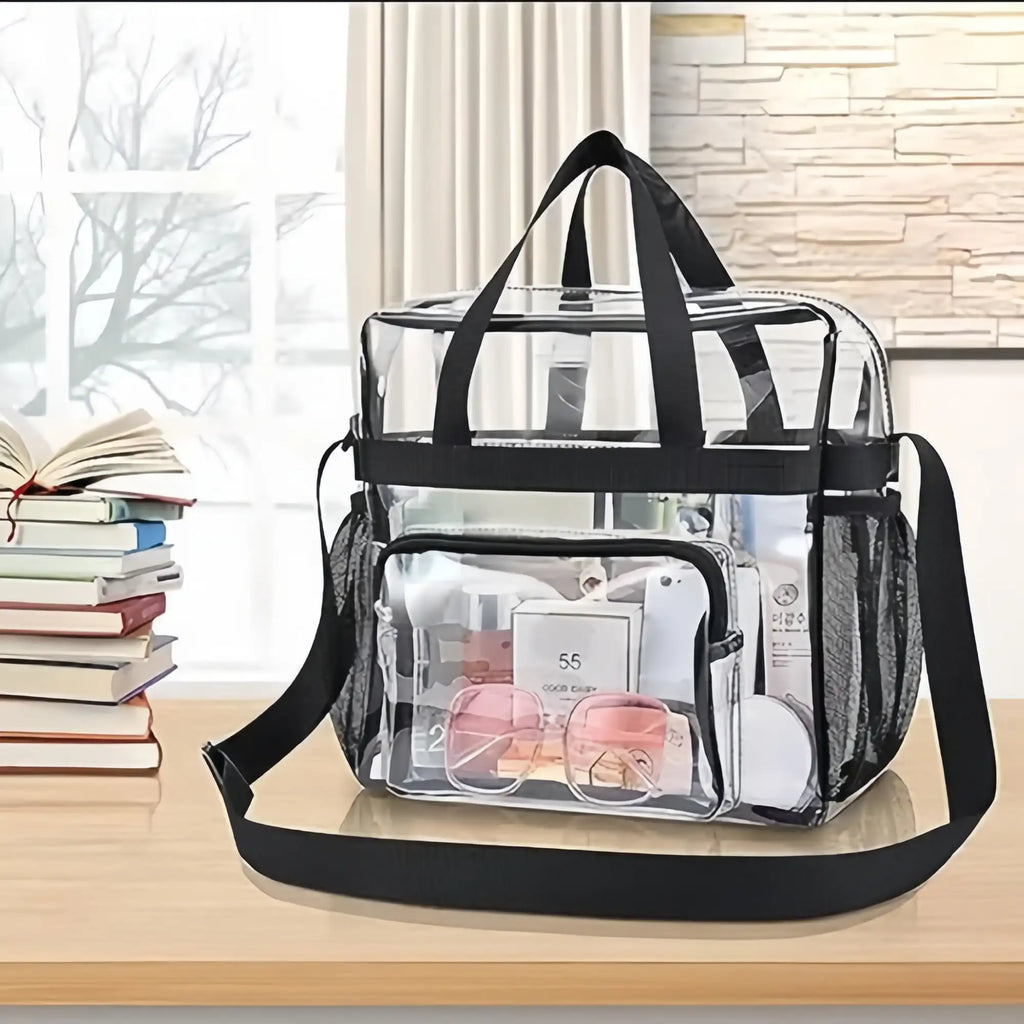 Clear Tote Bag Heavy Duty Plastic Transparent Crossbody With Zipper Pockets Pass Stadium Security Fast For Women Work Concerts