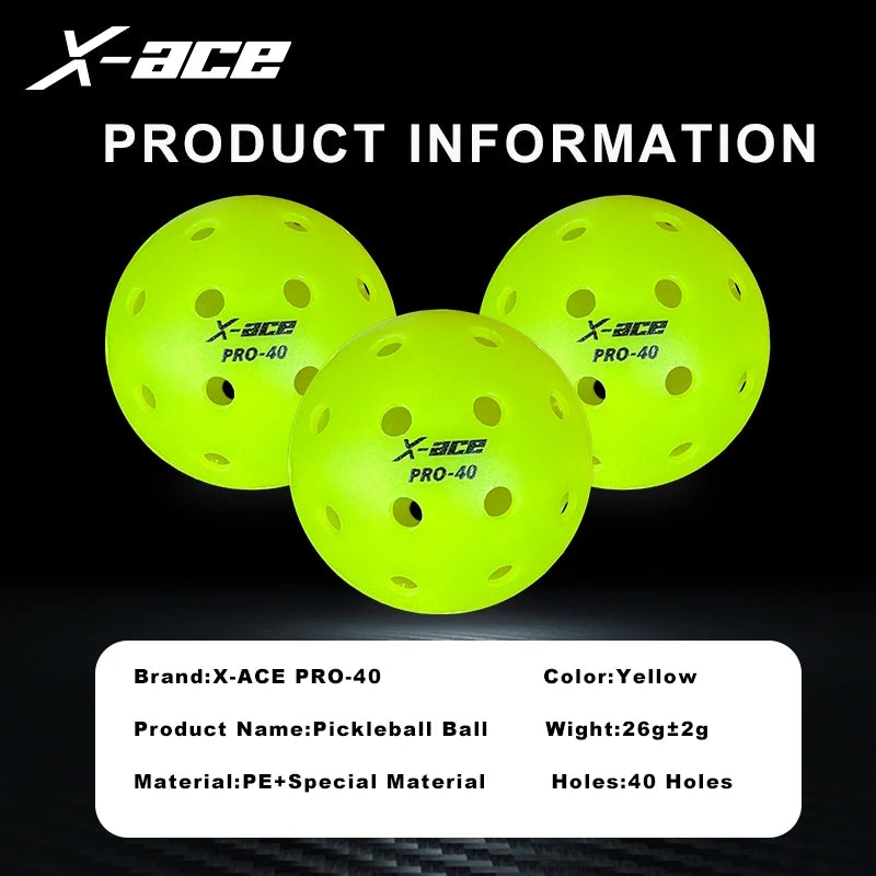 X-ace Pro-40 Pickleball Balls, 12/24Pcs, High Visibility Green, 40 Holes Outdoor Indoor Training Pickle Ball, High Bounce