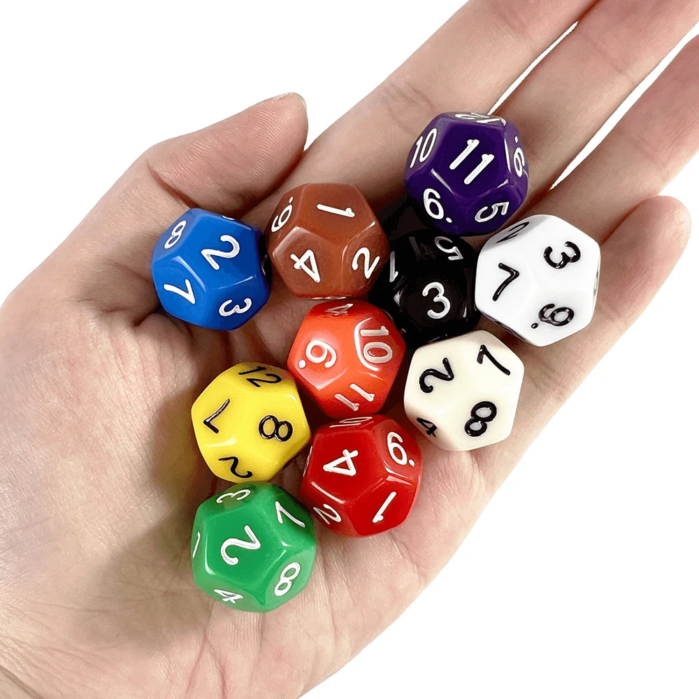 D12 Polyhedral Dice 18mm TRPG DND Digital Dice Game Set 12 Sides 10Pcs for Board Game