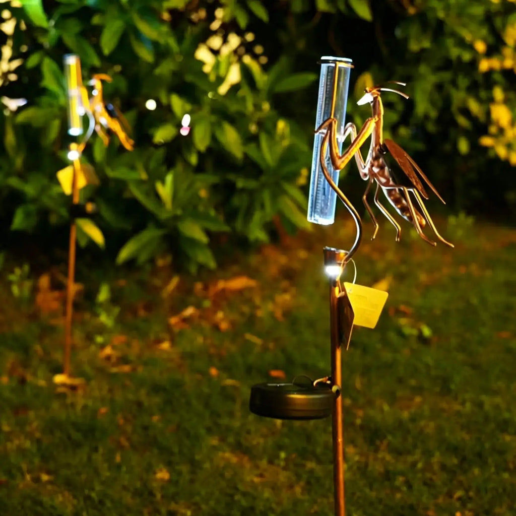 Iron Water Rain Gauge Mantis Solar Lights Rain Gauge Outdoor Decorative Handicraft For Precipitation Weather Forecast Garden