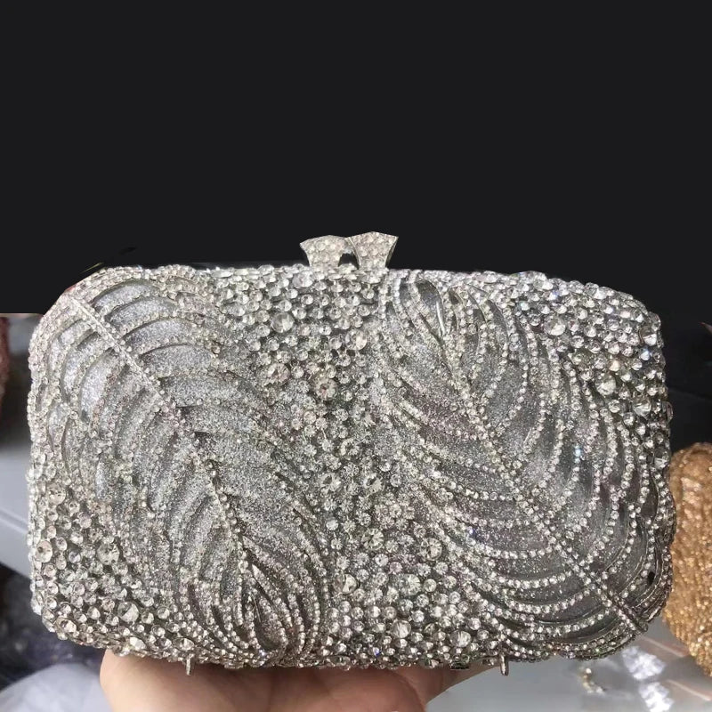 Silver Evening Clutches Diamond Wedding Purses WHTUOHENG Crystal Purses Rhinestone Clutch  Bags Leaves Women Party Handbags