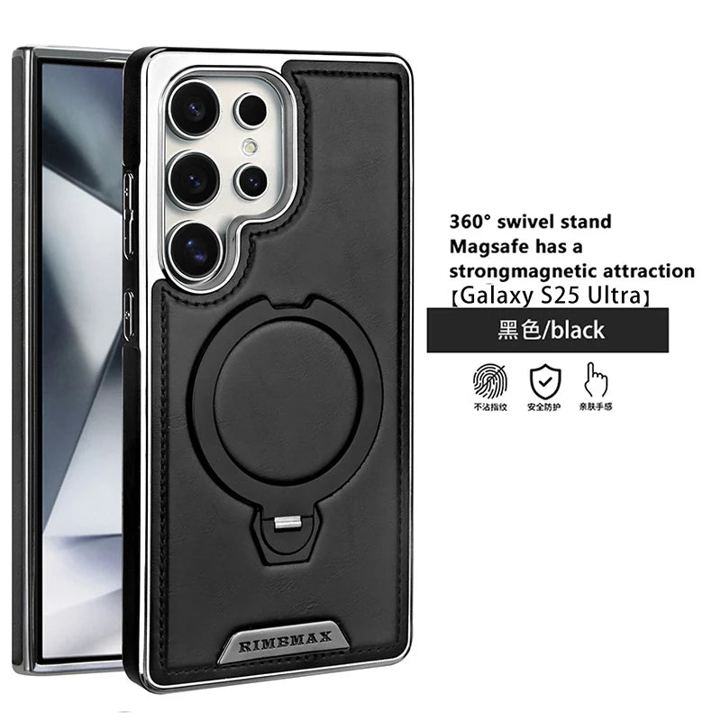 360 ° Rotating Bracket Leather Case,For Samsung Galaxy S24 S23 S25 Ultra S25Edge Wireless Charging Phone Protective Back Cover