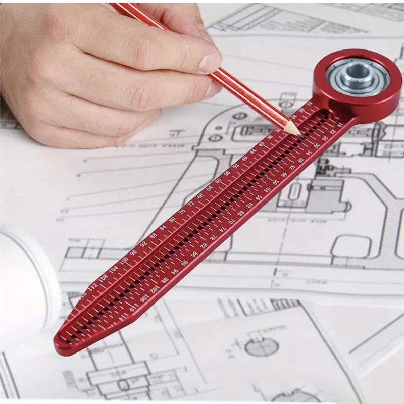 Smooth Bearing Woodworking Compass Adjustable Rotary Ruler Plastic Circle Drafting Tool Layout Gauge for Carpenter Drafting DIY