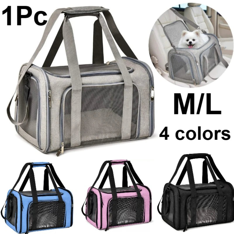 M/L Size Pet Carrier for Cats Dogs Puppies up to 13/15 Lbs Pink/Blue/Grey TSA Airline Approved Soft Sided Collapsible Travel