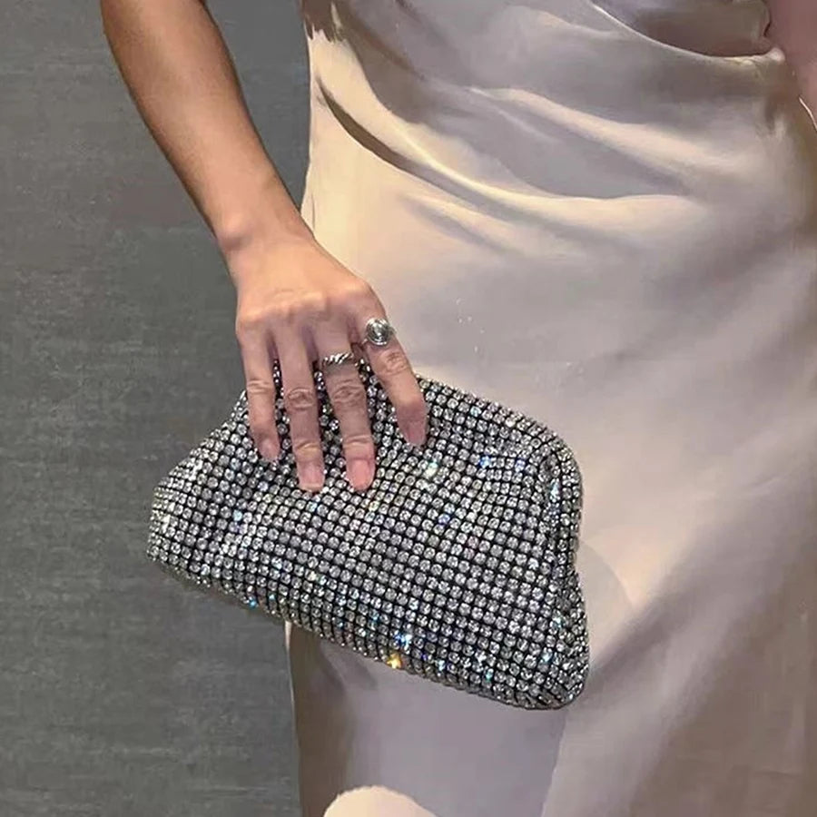 Luxury Shiny Rhinestones Handmade Evening Clutch Bags New Cloud Folds Purses and Handbags Wedding Party Chains Crossbody Bags