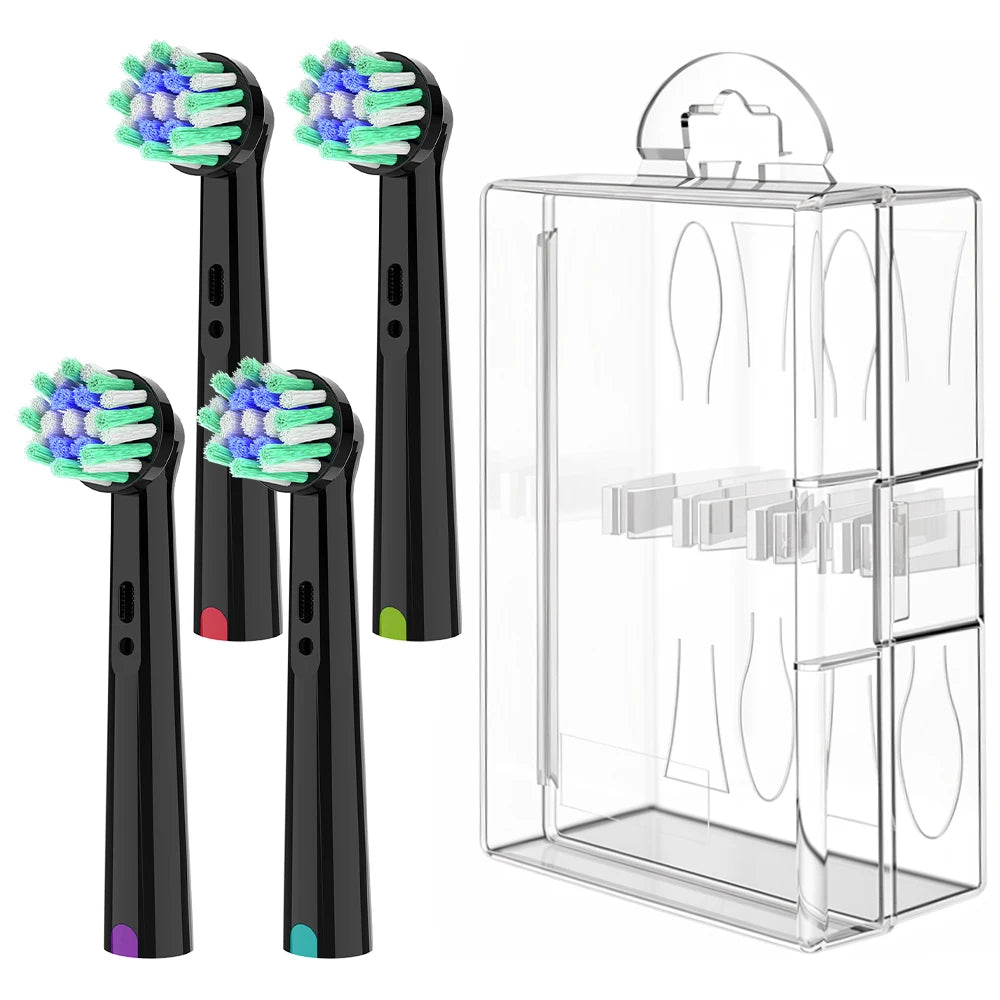 Toothbrush Head Travel Case with 4x Professional Cross Clean Replacement Brush Heads Compatible with Oral B Electric Toothbrush