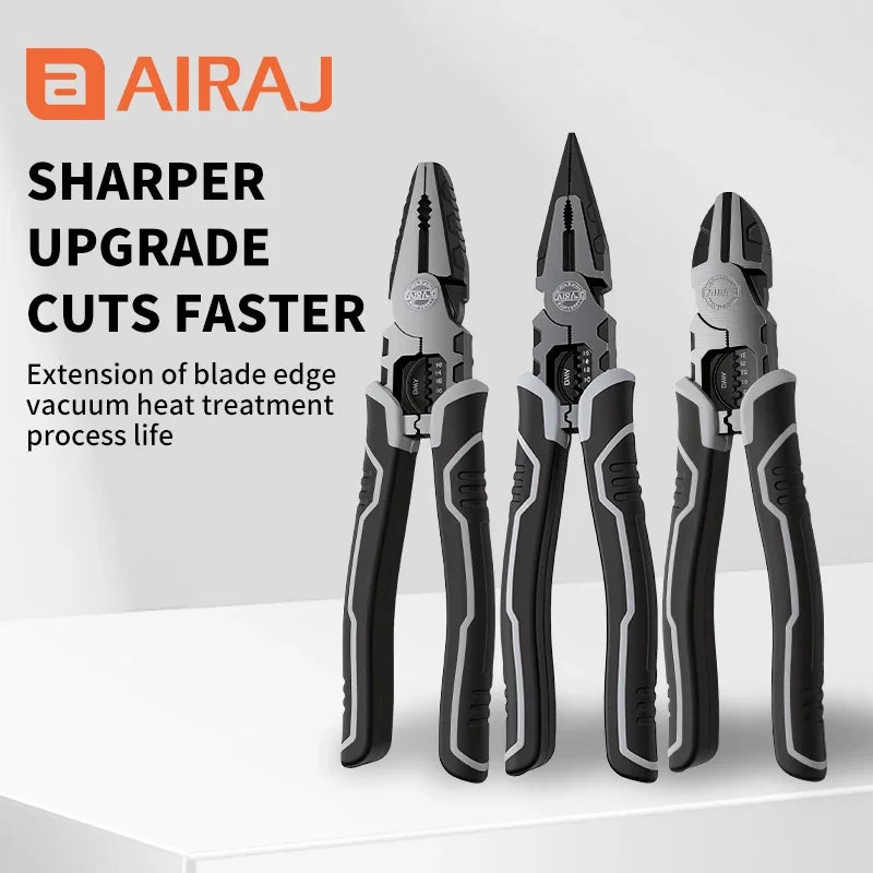 AIRAJ 3 PCS Multifunctional Electrician Wire Pliers Heavy Duty Alloy Wire Cutters Diagonal Needle Nose Pliers Hardware Tools