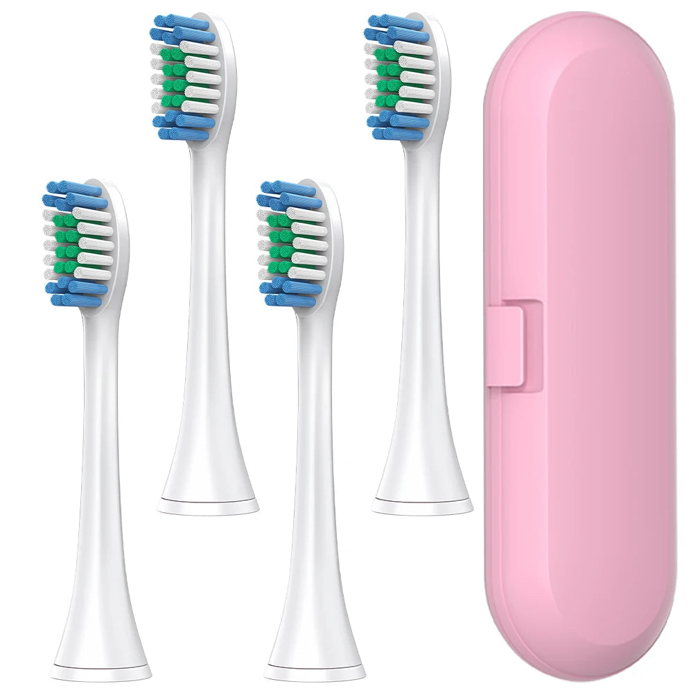 Toothbrush Travel Box & 4pcs Medium Soft Bristles Replacement Brush Heads Compatible with Philips Sonicare Electric Toothbrushes