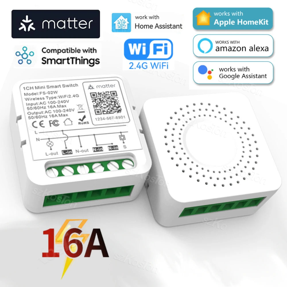 Matter WIFI Smart Switch 1 CH Module Automation Relay Smart Breaker Voice Control Homekit Siri Alexa Google Home