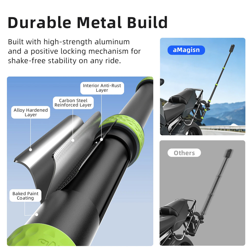 aMagisn Professional Motorcycle Selfie Stick 34-110cm Metal Pole 1/4Thread Trekking Pole Convertible Fits GoPro / DJI / Insta360