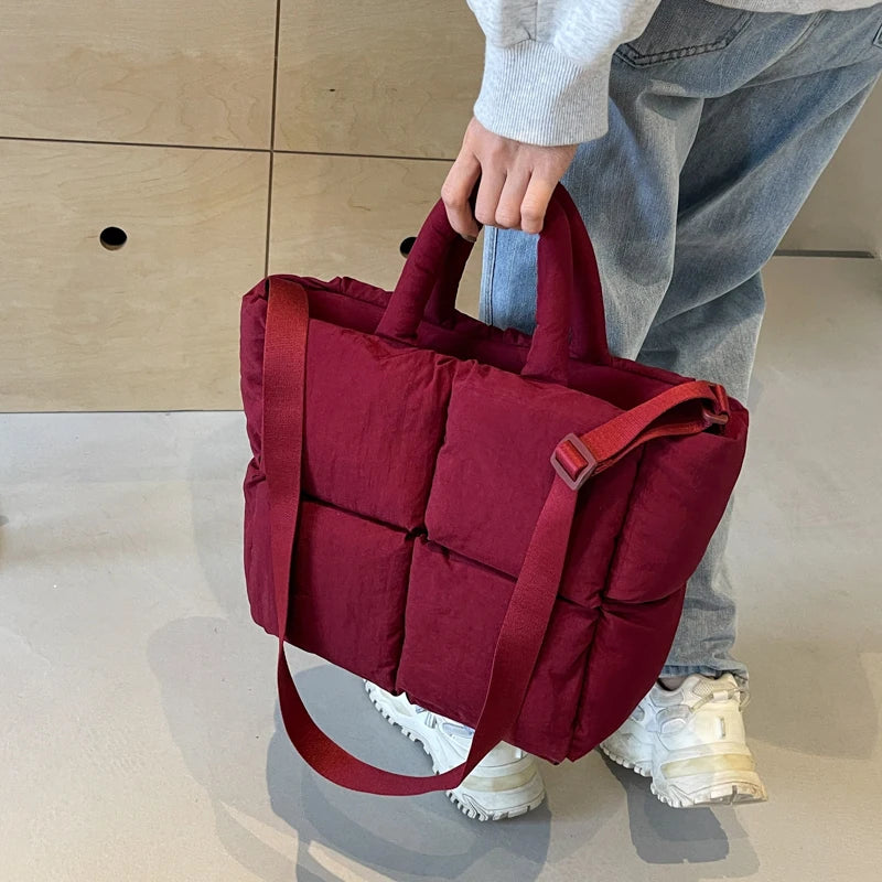 MOODS Square Shoulder Crossbody Bags For Women 2024 Spring New Trendy Cotton Padded Handbags Lux Large Capacity Quilted Tote Bag