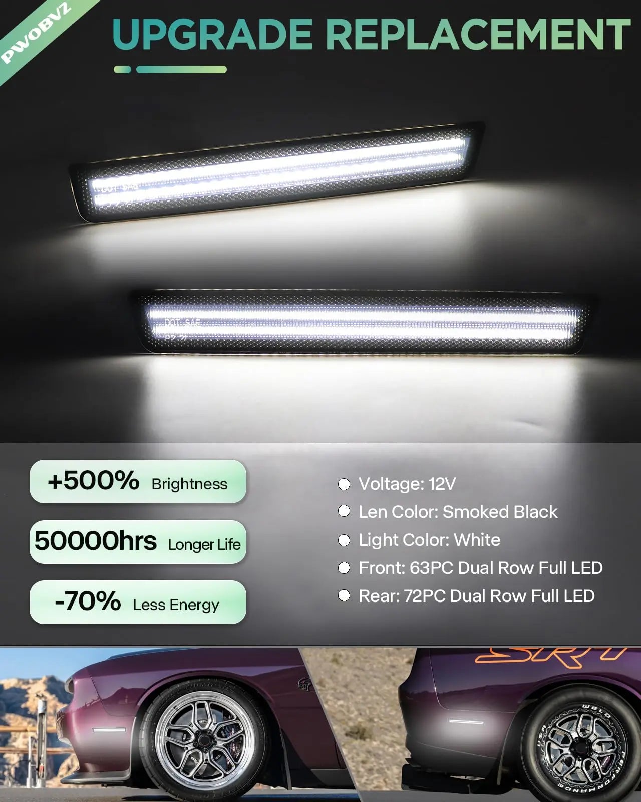 For Dodge Challenger 2015 2016 2017 2018 2019 2020 2021 2022 2023 Auto Front Rear LED Side Marker Light Lamps
