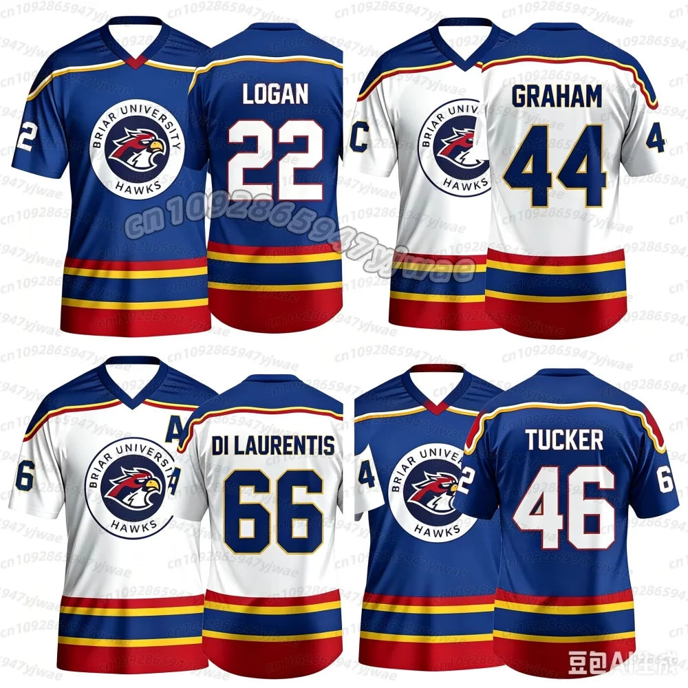 HOT Men Off Campus Briar University Jersey Graham 44 Fans 22 DI LAURENTIS 66 Tucker46 T-Shirt V-Neck Short Sleeve Men T-Shirt