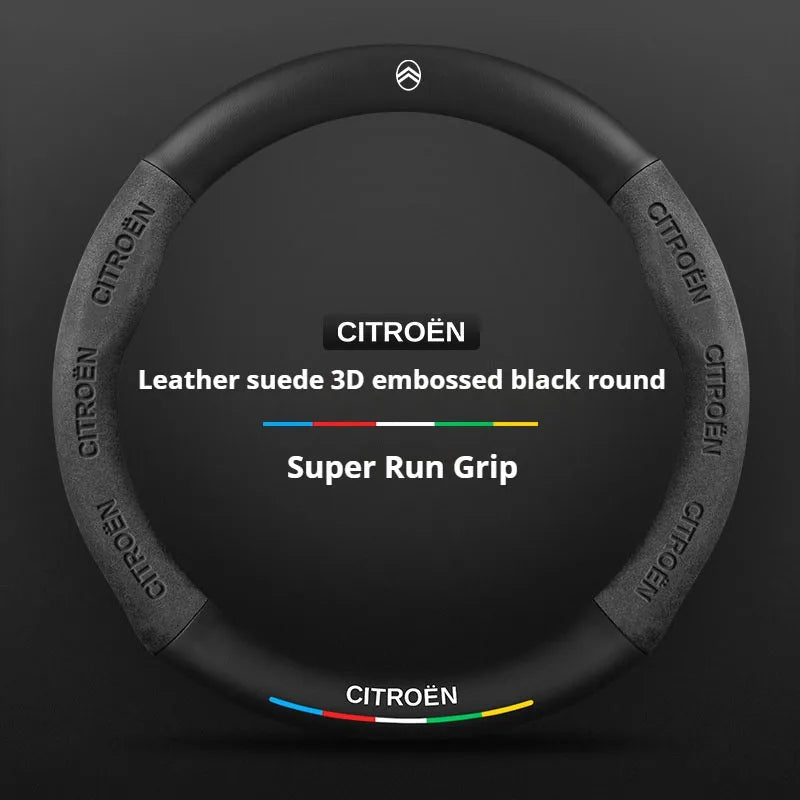 For Citroen C1 C2 C3 C4 C5 C6 VTS Xsara C-Crosser Berlingo Jumpy Carbon fiber Suede Car Steering Wheel Cover Auto Accessories