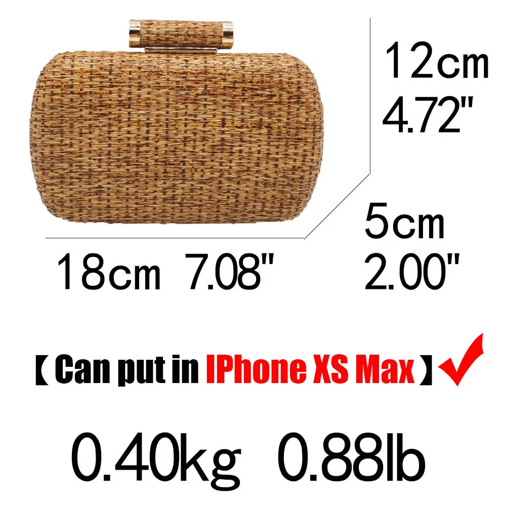 Boutique De FGG Straw Women Metal Clutches Chain Shoulder and Crossbody Bags Ladies Party Cockatail Evening Beach Clutch Purse